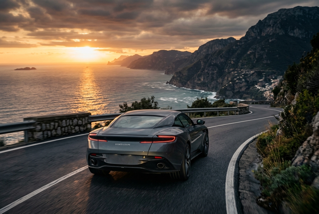Route côtière au coucher du soleil